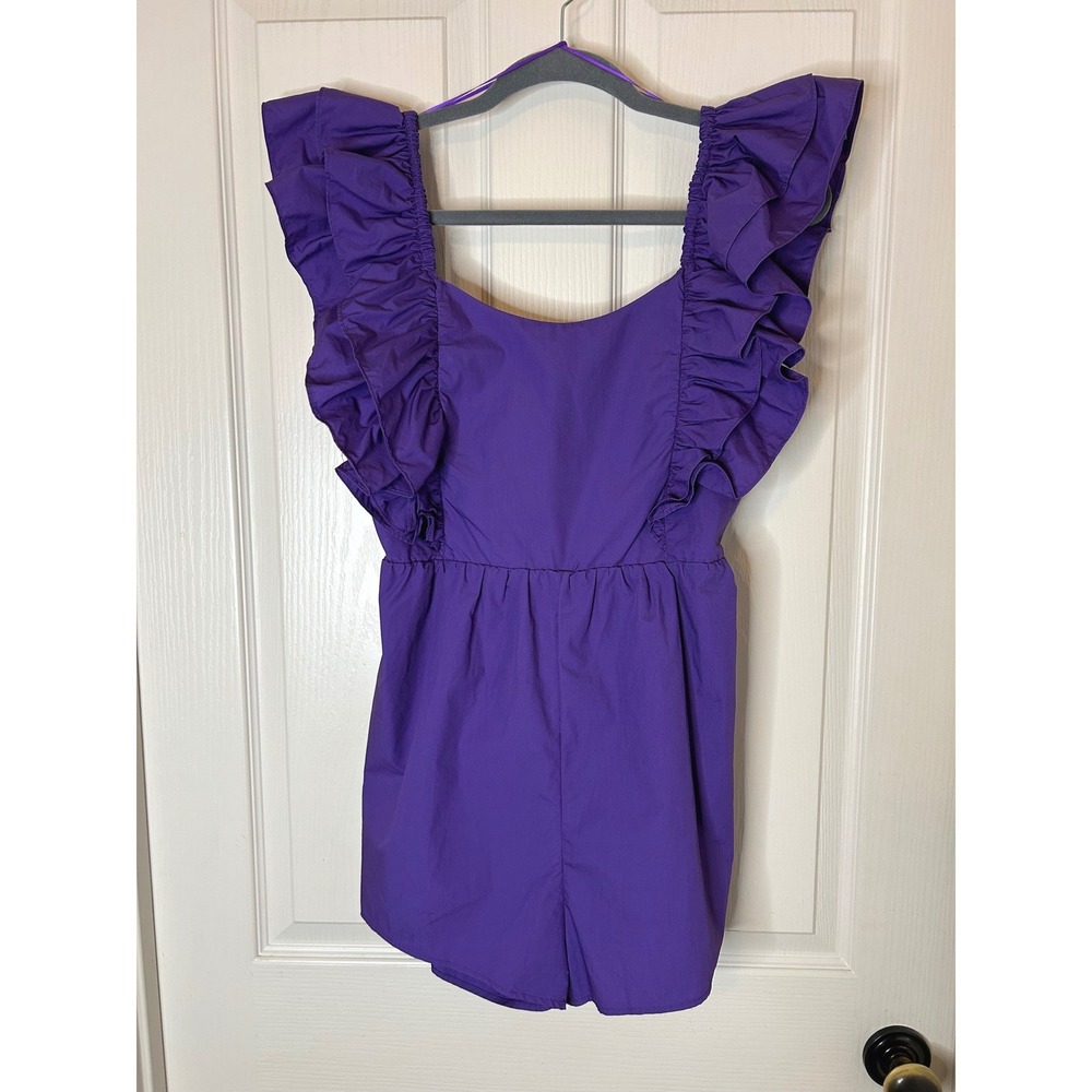 American Threads Purple Ruffle Shoulder Bow Back Romper A2531-2 Small NEW